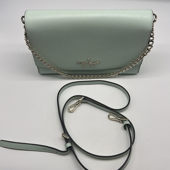 Kate Spade - Mint Green Front Flap Snap Convertible Leather Crossbody Handbag - Picture 11 of 12